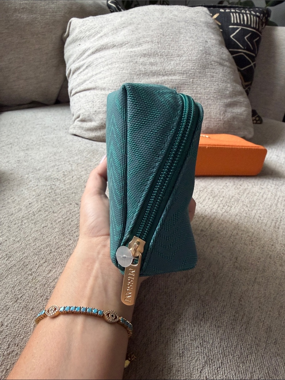 Missoni Teal Chevron Cosmetic Pouch with Gold Logo - Picture 3 of 5